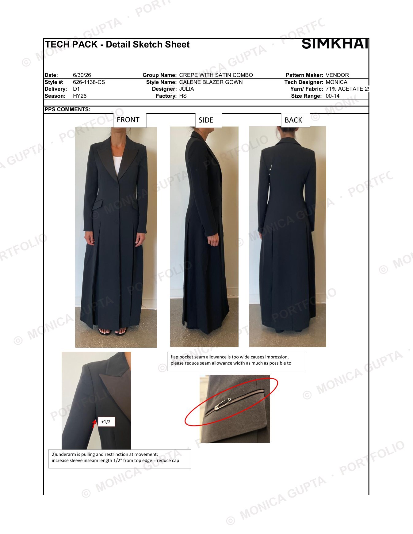 PPS review: front, side and back with sleeve and welt callouts