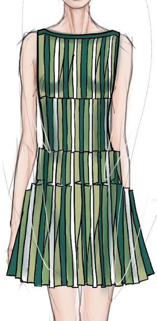 Design illustration of the Levie sleeveless mini dress in striped accordion knit
